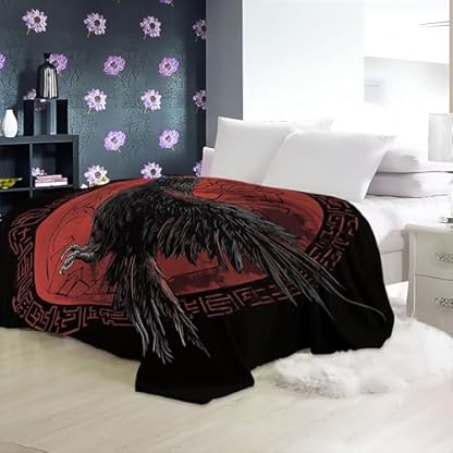 XCQHZYQ Kuscheldecke für Kinder Wikingersymbol Rabe schwarz 200x200 cm Decke Fleecedecke Sofadecke Kinderdecke, Superweiche Flanell Wohndecke Geschenke für Jungen Mädchen – Bild 5