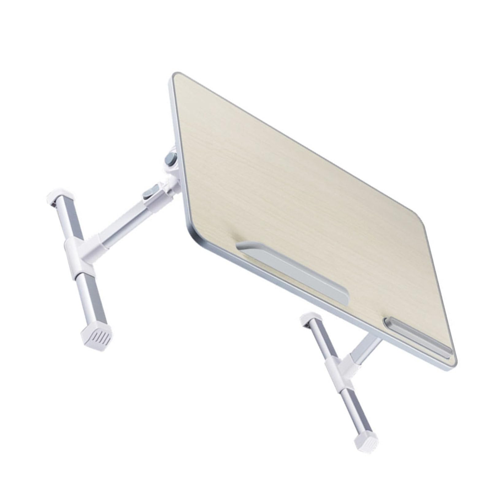 Table d'écriture beige compacte et réglable pour lit et petit espace