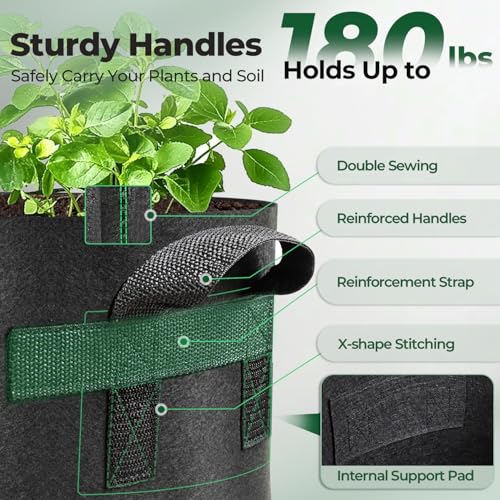 T4U Sacos de crescimento de tecido com 5 galões pacote com 5 - Panela de plantas de jardim inteligen