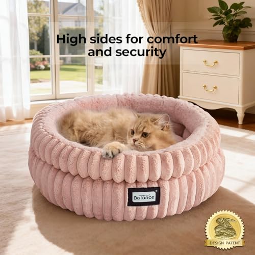Image of BALANCE Cat Bed Kitten Bed, Washable Round Cat Beds for Indoor Cats,Super Soft Plush Faux Fur Pet Bed for Puppy and Kitten with Anti-Slip Bottom