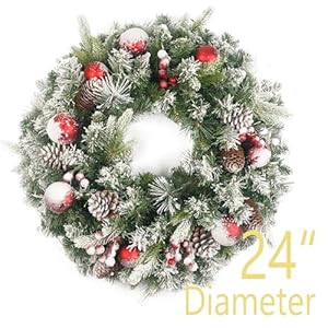 Flockedchristmaswreathprelit24inchwith50lightredballpineconeartificialchristmaswreathsforfrontdoorwithlightswreathforchristmasdecorationdoorwindowswallgreen Urban Country Home Decor Flocked christmas wreath pre lit 24 inch with 50 light red ball pine cone artificial christmas wreaths for front door with lights wreath for christmas decoration door windows wall green urban country home decor