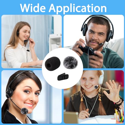 Maxqzin Mikrofon-Windschutzscheiben-Schaumstoffabdeckung, Mini-Mikrofonabdeckung, pelzige Windschutzscheibe & Schaumstoffabdeckungs-Set für Lavalier-Ansteckmikrofon, Mini-Schaumstoff-Mikrofon,