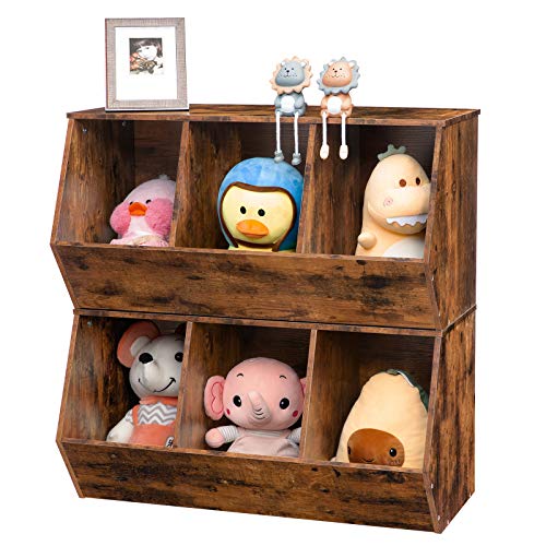 HOOBRO Toy Storage Cubby, Stackable 6-Bin Storage Cubby, Multi-Bin Storage Cubby Bin, Toy Organizing Cubby, Suitable for Children's Room, Playroom, Hallway, Laundry Room, Rustic Brown BF30CWP201