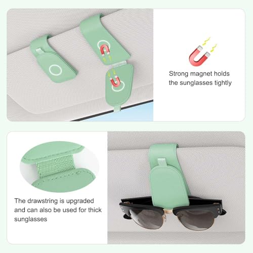 Image of Sotfamily Sunglass Holder for Car Visor, Suede Cloth Magnetic Sunglass Organizer for Car Accessories, 2 Packs, Pastel Green