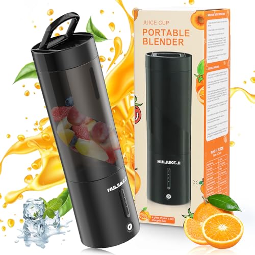 HUIJUTCHEN Portable Blender for Shakes and Smoothies, USB Rechargeable Personal Blender 16 Oz/450ML Mini Blender Durable Juicer Cup with 6 Blades for Gym, Kitchen and Outdoors (Black) (450ml)