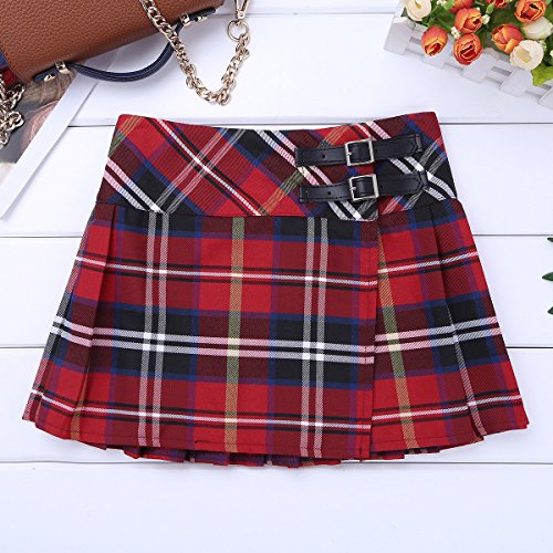 inhzoy Kids Girls' Tartan Plaid Billie Kilt Mini Skirt Schoolgirl Cheerleading Costumes Uniform Scottish Skort Red 12 - Thumbnail 7