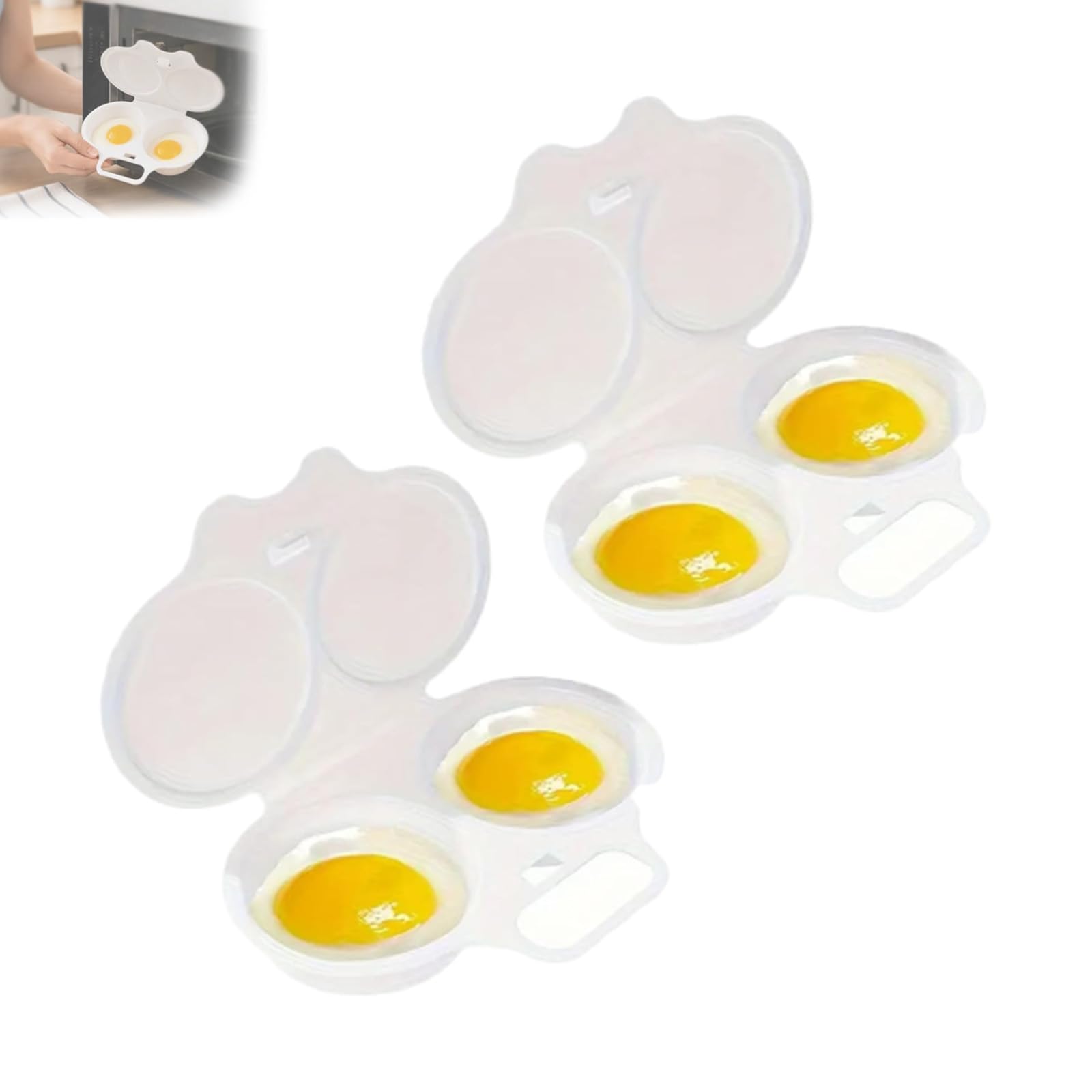 Microwave Egg Poacher With Lid & Handle, Dual Cavity Microwave Egg Poacher, Quick Oil-Free Cooking, No Oil Splash Proof Quick，2PCS-A