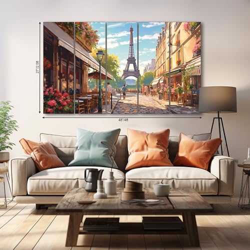 Image of The Castle Decor Eiffel tower painting with frame 5 Big Size (27x48) Wall Art for living room,Bedroom,Drawing room,Hotels-Wooden Framed-Digital Painting