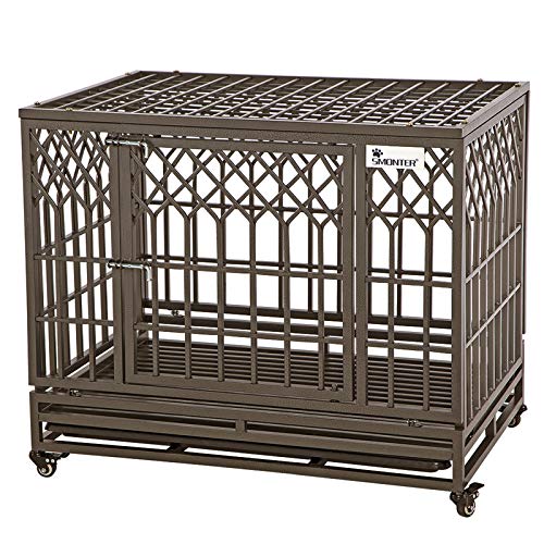 SMONTER Heavy Duty Dog Crate Strong Metal Pet...