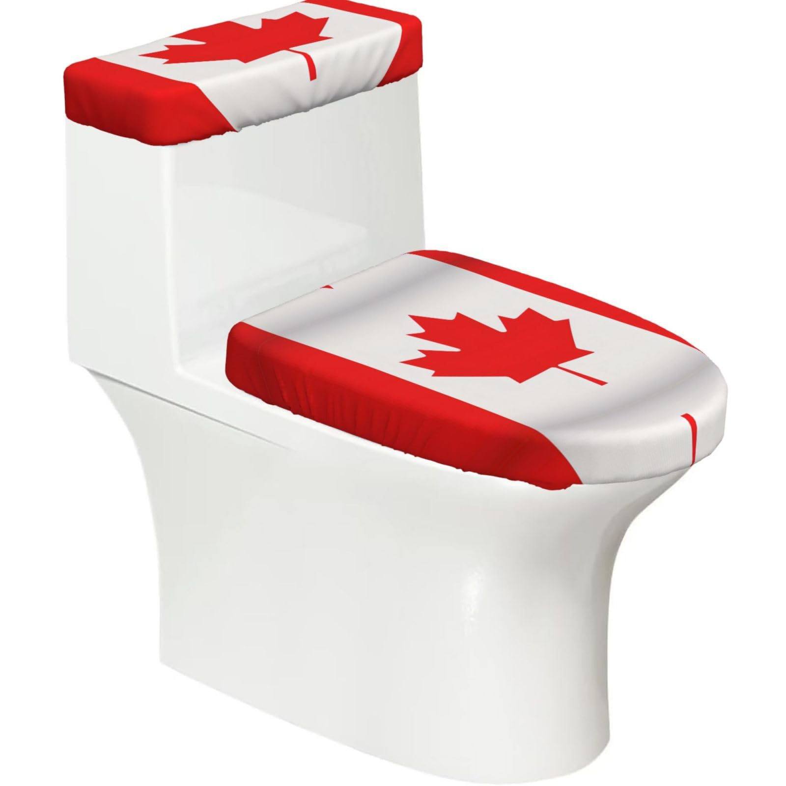 Canadian Flag Print Toilet Lid Cover And Tank Lid Cover For Bathroom With Elastic Bottom, Bathroom Decoration