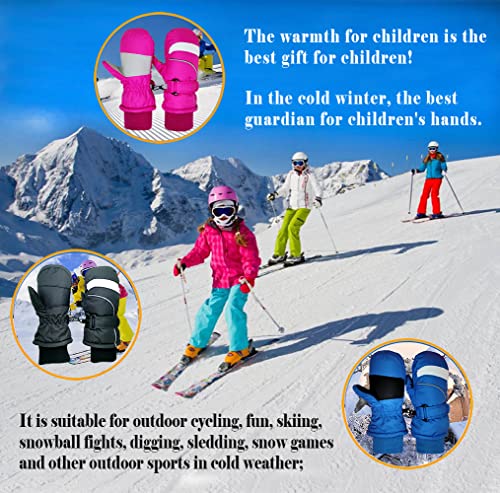 Kids Ski Mittens Waterproof Gloves Winter Warm Snow Gloves for Toddler Children (Blue(5-7Y)-A)2