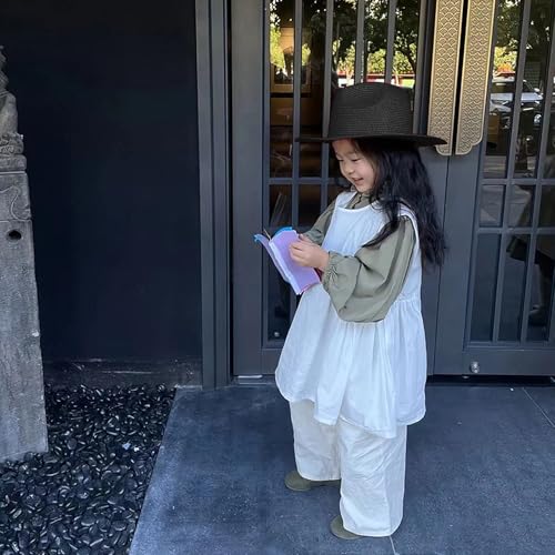 PURFUN Kids Wide Brim Straw Sun Hat Girls Boys Anti-UV Sun Protection Travel Beach Cap Panama Fisherman Hat Fedora for 3-7Yrs3