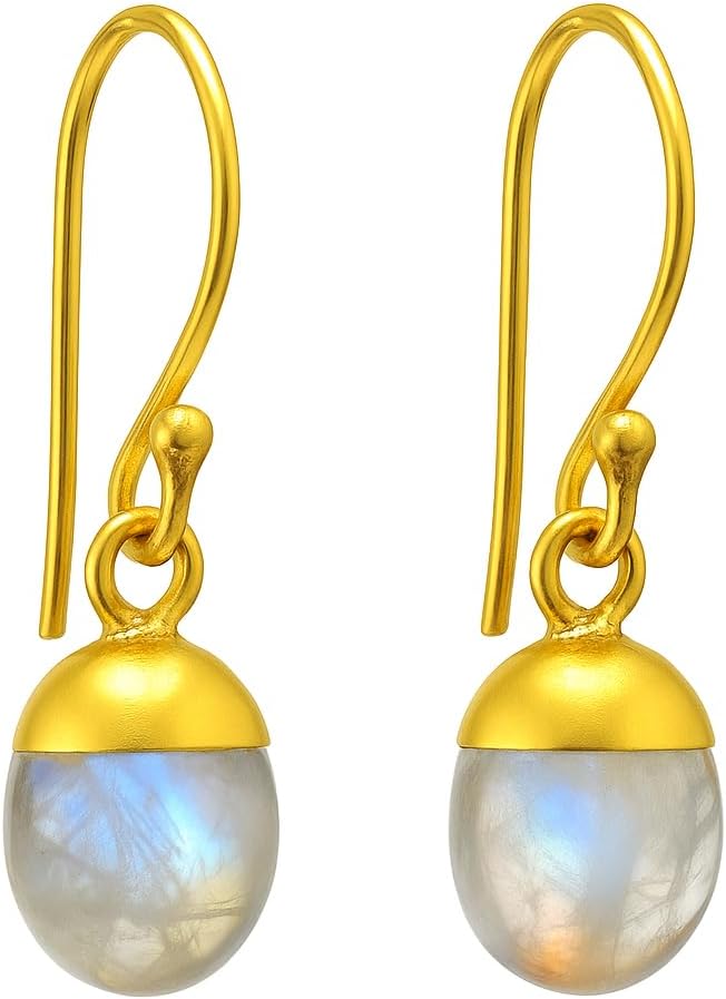 Gempires Natural Oval Gemstone Dangle Earrings Handmade Healing Crystal Jewelry Hypoallergenic Gold Plated Lightweight Dangling Earrings For Women