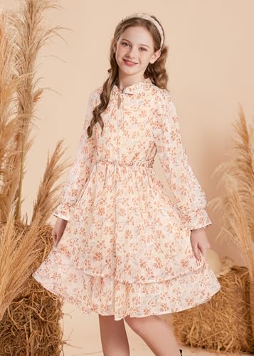 Image of GRACE KARIN Girls Fall Long Sleeve Dress Formal Party Holiday Smocked Waist Midi Dresses 5-12Years