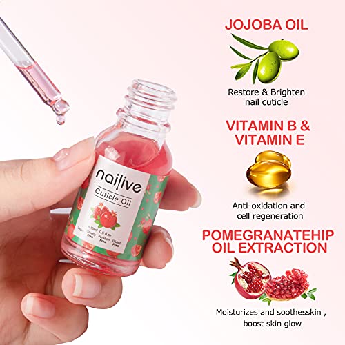 Nailive Nail Cuticle Oil Jojoba Cutical Essence Nails Oils Heals Dry Cracked Rigid Cuticles Pomegranate Extraction With Natural Ingredients Vitamin E For Moisturizing Soothing Nourishing-0.5Oz #TOP1