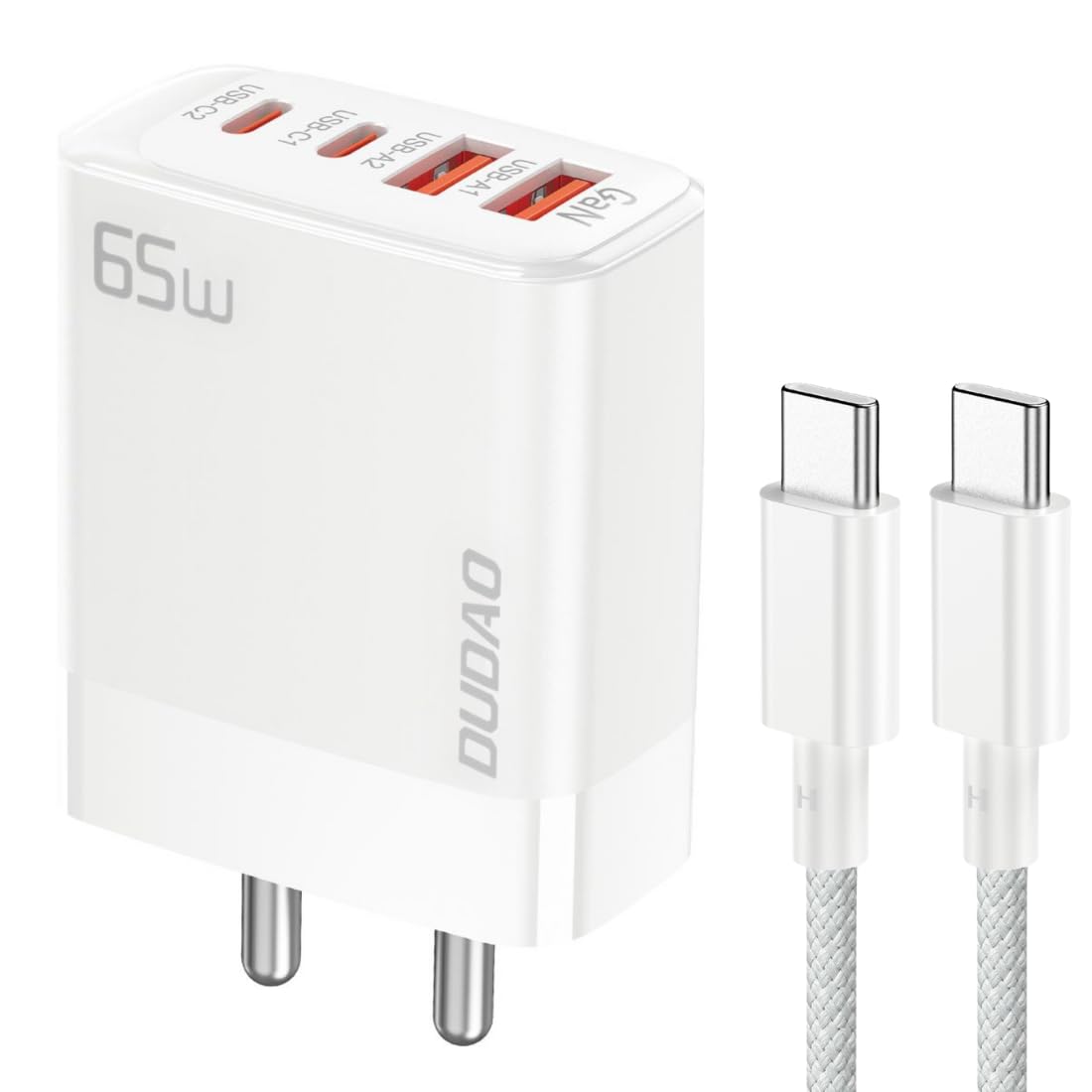 DUDAO A6Sid 65W Gan Charger Pd 4-Port Super Fast Charging Compact,Usb Wall Charger With Type-C To Type-C 2M 100W Braided Cable For Macbook Pro/Air,iPad Pro,Galaxy S23,iPhone Series,White (B0DB8QVTSK) Amazon Price History, Amazon Price Tracker