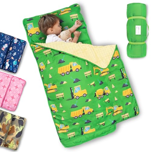 Image of Primlect Toddler Nap Mat with Removable Pillow and Fleece Blanket, Extra Large 55''x35'' Sleeping Bag, Washable, Light, Easy to Roll up, Perfect for Daycare, Preschool, Kindergarten, Travel