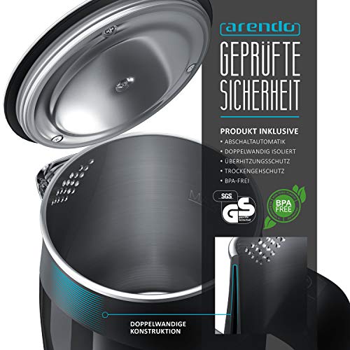 Arendo - 0,5l Edelstahl Wasserkocher mit Temperatureinstellung im Doppelwand-Design - 0,5l Wasser-Füllmenge - 5… – Bild 3