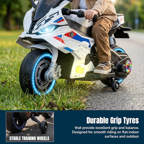 Image of Baybee TORQ Baby Battery Operated Bike for Kids | Ride on Toy with LED Light, Bluetooth & Music | Rechargeable Battery Bikes with Hand Accelerator,Baby Electric Bike for Kids 1 to 5 Years (White Pro)