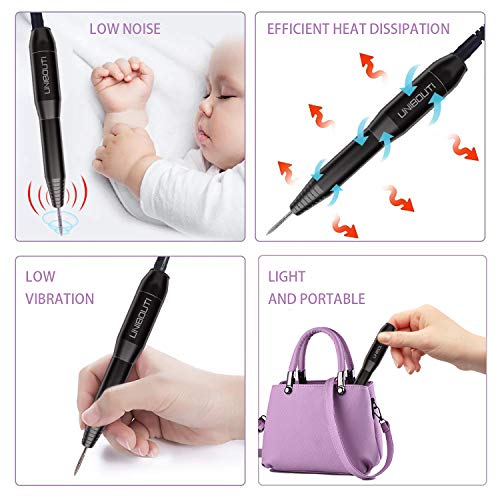 UNIBOUTI Portable Electric Nail Drill Professional Efile Nail Drill Kit for Acrylic Gel Nails, Manicure Pedicure Polishing Shape Tools with Nail Drill Bits and Sanding Bands - Black