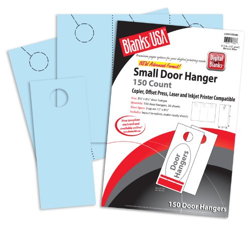 Blanks USA Blue Small Door Hangers - 11 x 8 1/2 in 67 lb Bristol Pre-Cut 50 per Package