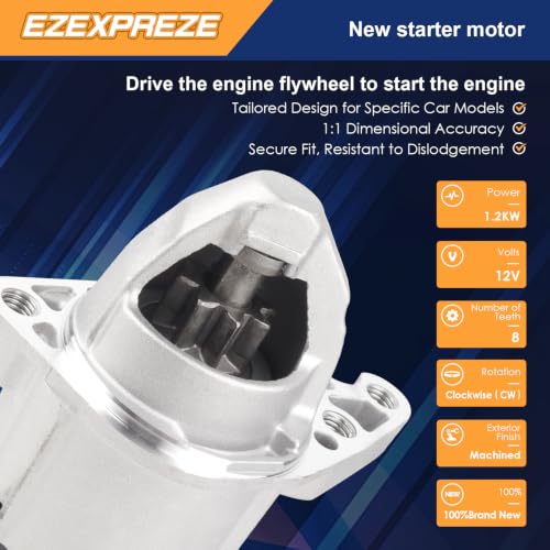 Image of Ezexpreze 19141 Starter for Chrysler 200 2011-2014 2.4L, Dodge Avenger 2011-2014 L4 2.4L, 12V 1.2KW 8 Teeth Clockwise, Replace# 56029584AA