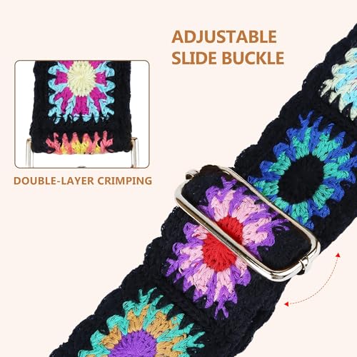 Image of Purse Strap, Adjustable Embroidery Flower 2 Inch Wide Purse Straps Replacement Crossbody for Women