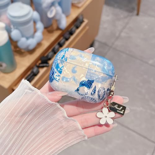 Image of MINSCOSE for Glitter AirPods Pro 2nd /1st Generation Case,Cute Shell Pattern Marine Life Design with Floral Keychain,Soft TPU Anti-Drop Shockproof Cover with Cleaner Kit for Women Girls-Seashell