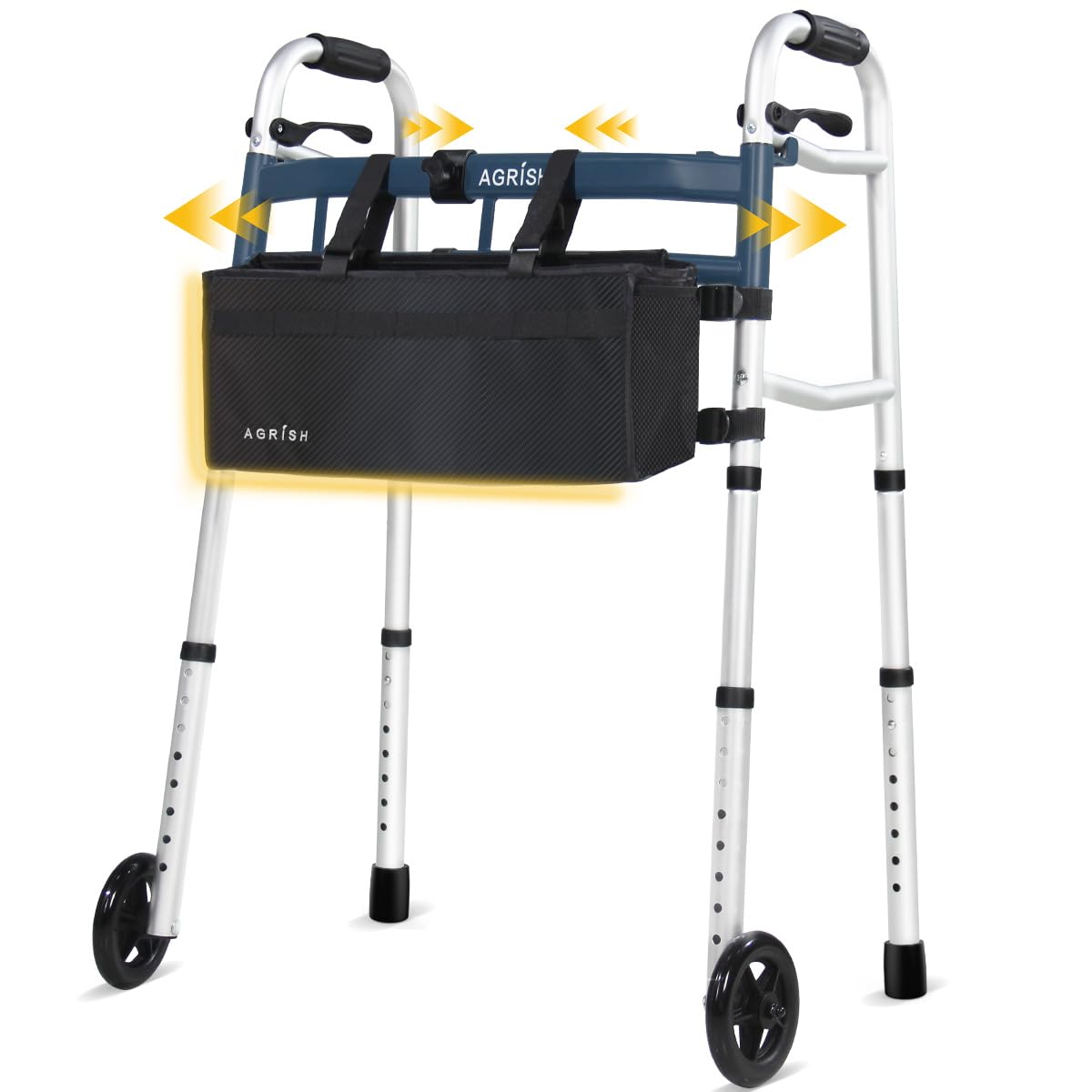 Folding Narrow Walker for Seniors – Width & Height Adjustable Walker with Bag, Lightweight Standard Walker for Elderly, Walkers for Seniors, Disabled, Bariatric