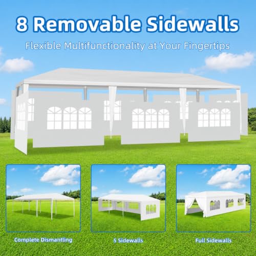 Image of 10'x30' White Party Canopy Shelter Tent, Outdoor Tent with 8 Removable Sidewalls & Transparent Windows for Patio, Backyard, BBQ, Weddings and Outdoor Gatherings