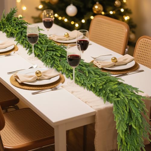GarveeHome 6 Ft Realistic Christmas Garland, Real Touch Norfolk Pine Garland for Mantle, Dense Artificial Greenery Garland Decorations for Fireplace Stairs Railing Dining Table Indoor Outdoor, 1 Pcs