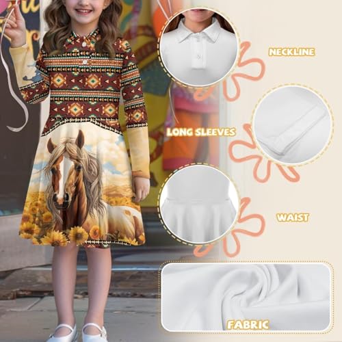 Dress for Girls 3-14T Turn Over Collar Casual Vacation Long Dressese Sundress Beach Flowy Dress Party Uniform4