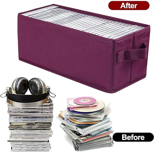 Image of UENTIP CD Storage Box - Pack of 2 CD Case holder,For Home Car Travel Office | CD Organizer - 13.2 inch x 5.9 inch x 5.3 inch, Hard Non-Woven Fabric, Holds 60 Full Jewel Case CDs,120 Slim Case CDs,or 330 Sleeved CDs