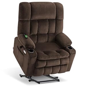 MCombo Oversized Power Lift Recliner Chair for Elderly, Dual Motor Lift Chair with Heat and Massage, Lay Flat Lift Chair for Big and Tall, Cup Holders, Fabric R7891 (Oversize, Mocha)