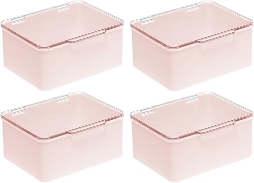 Miniatura 9 de mDesign Caja organizadora de plástico para sala de juegosjuegos, tapa con bisagras para estantes o cubos, capacidad para juguetes pequeños, bloques