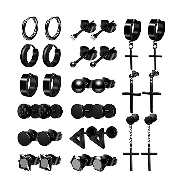 ONESING-15-Pairs-Earrings-for-Men-Black-Stud-Earrings-Mens-Earrings-Stainless-Steel-Black-Earrings-for-Men-Women-Jewelry-Piercing-Hoop-Earrings-Set ONESING 15 Pairs Earrings for Men Black Stud Earrings Mens Earrings Stainless Steel Earrings for Men Women Jewelry Piercing Men Earrings Set