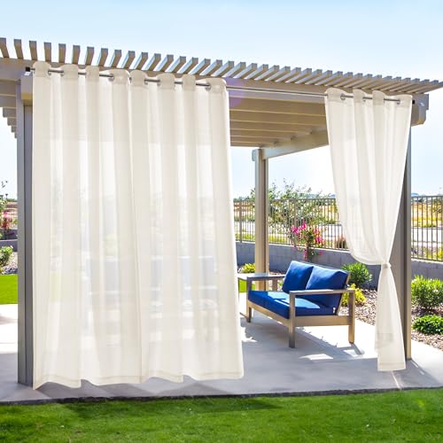 Deconovo Outdoor Waterproof Sheer Curtains – UV Protection, Light Filtering Voile Drapes for Patio, Pergola, Porch, Gazebo, Backyard, Beige, 54W x 120L, 2 Panels