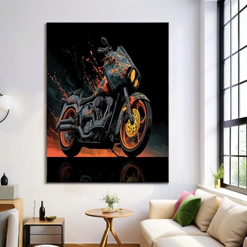 Tableau graffiti motos pour reveiller un salon terne avec du orange
