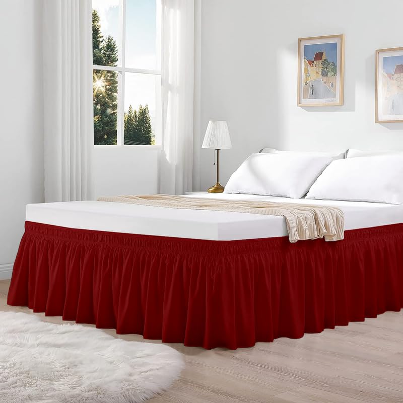 KANCHI DÉCOR - Microfiber Bed Skirt Wrap | Solid Easyfit Queen Size 21 Inch Drop Tailored Wrinkle Fade Resistance Soft Fabric Stylish Design Bedskirts- (Burgundy, 60 * 80 in)-image-20