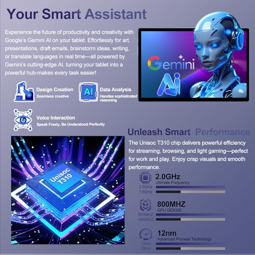 Image of 2026 Android 15 Tablet with Keyboard | Gemini AI, 30GB+128GB Octa-Core Electronics Tablets w / 10 Inch IPS HD Display, 8000mAh, 5G WiFi, 1TB Expand, Mouse+Case, BT 5.0, Widevine L1, Metal Body -Blue