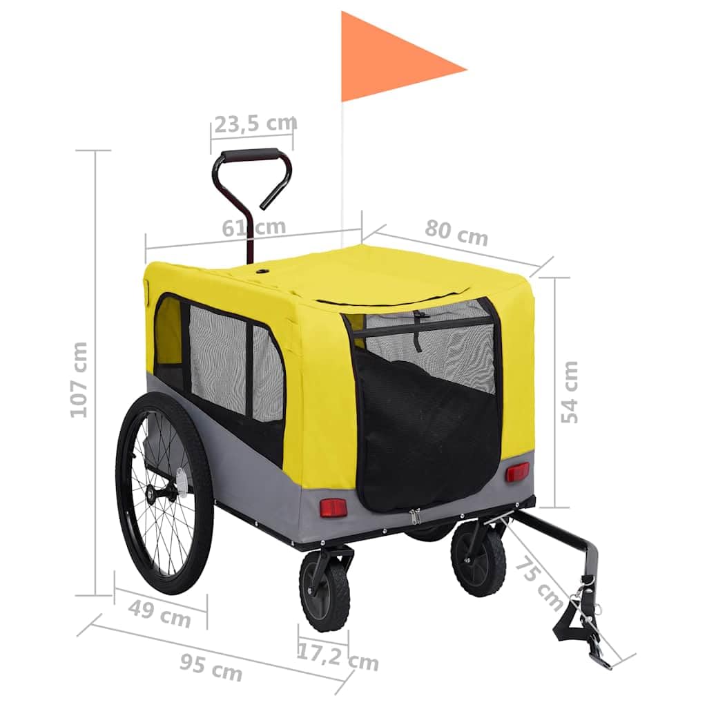 2-in-1 Fahrradanhänger und Buggy für Hunde, Katzen und Haustiere Gelb Grau, faltbar mit Netzfenstern und Belüftung, klappbar, mit Rädern für Reise, Transport, Spazieren, Joggen und Wandern