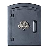 Qualarc MAN-1404-BL Manchester Column Mount Mailbox with'Decorative Oak Tree Logo' in Black