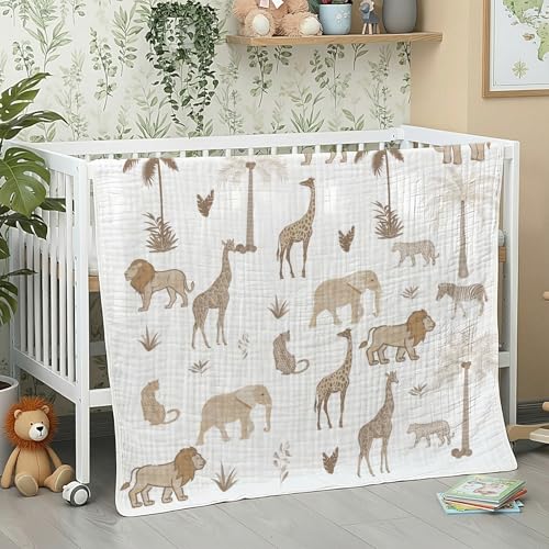 SmoothNovelty Safari Animal Muslin Blanket 47 x 47 Inch Warm Soft Cotton Muslin Swaddle Blanket Nursery Swaddling Wrap Quilt for Bedding Gift, Cold...