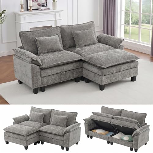 Image of IPKIG 82.3 inch Modular Cloud Couch with Storage, L Shaped Sectional Sofa with Ottoman & Pillow, Chenille Deep Seat Sectional Couches for Living Room, Apartment, Grey