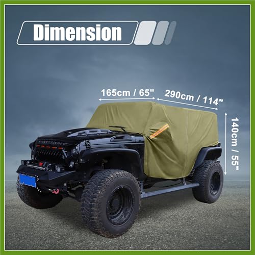 HOPESPANNER SUV Car Cover Cab Cover for Jeep Wrangler JK JL Hardtop 4 Door 2007-2021 Outdoor Sun Dust Snow Protection 210D Oxford with Driver Door Zipper Green Replace Parts Vehicle Components - Thumbnail 7