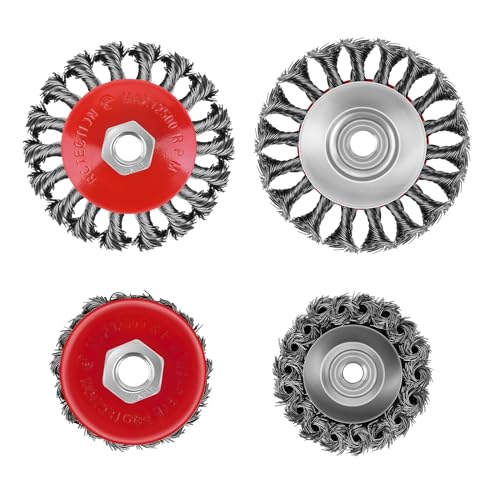 HSHa Wire Cup Brush Twisted Knotted Coarse Crimped Cup Brush for Angle Grinders 4pcs