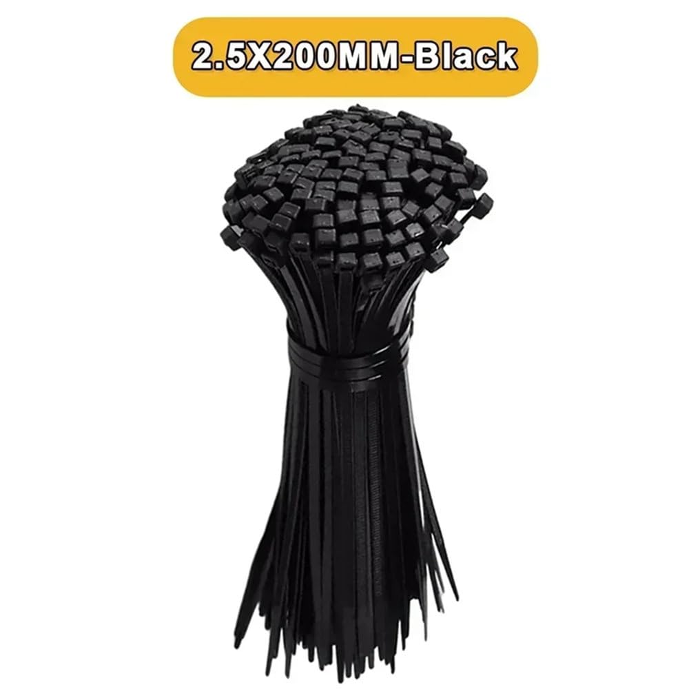 1000/100 pezzi fascette stringicavo in nylon regolabili autobloccanti fascette stringicavo fascette stringicavo in plastica riutilizzabili per casa e ufficio, nero 2,5x200 mm, 1000 pezzi