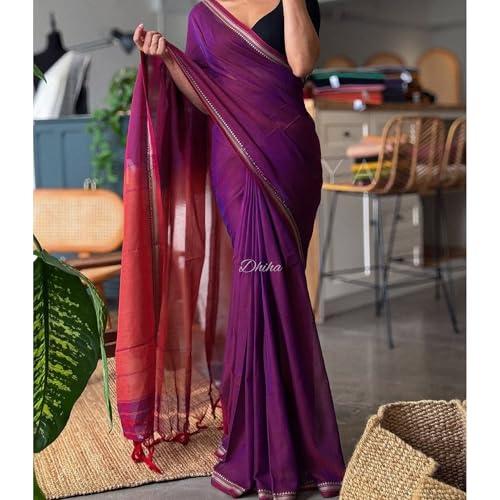 Image of Narayanpet Pure Cotton Avani Border Saree for Women with Running Blouse | Tassels | Traditional Woven Solid Design | Handloom Weave