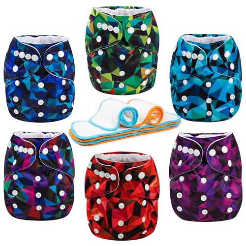 Image of Wegreeco Cloth Diapers 6 Pack with Inserts & Wet Bag, Washable Reusable Diapers for Babies, One Size Adjustable (Abstract Geometrical)