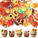 280pcs Edible Fall Cake Decorations, Edible Sunflower Fall Leaf Pumpkin Cupcake Toppers Autumn Edible Cake Decors for Baking Food Thanksgiving Party Supplies(40 Styles)